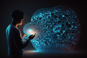 Poster - A Woman Holding A Glowing Object In Her Hands And Looking At It Workshop Advertising Photography Natural Language Processing Generative AI 