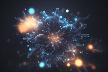 Poster - A Close Up Of A Blue And Yellow Object With Many Lights Deep Sea Trench Animation Motion Graphics Generative AI 