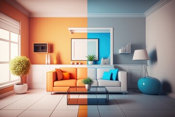 Poster - A Living Room With A Couch Table And A Mirror Living Room Color Field Painting Interior Design