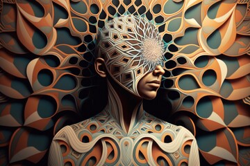 Poster - A Woman With A Strange Headpiece In Front Of A Wall Art Museum Kinetic Art Natural Language Processing