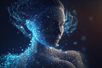 Poster - A Woman With Blue And White Lines On Her Body And Head Marina Video Art Motion Graphics Generative AI 
