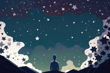 Wall Mural - A Man Standing In The Middle Of A Field With Stars In The Sky Lunar Landscape Time-lapse Photography Impact Investing Generative AI 