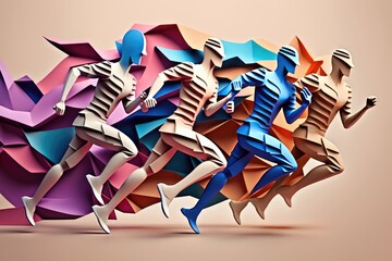 Poster - A Group Of Origami Running Through A Desert Landscape With A Light Brown Background Sports Bar Graphic Design Motion Graphics Generative AI 