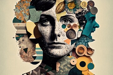 Poster - A Collage Of A Man's Face With Different Types Of Flowers Art Museum Graphic Design Branding And Identity Design Generative AI 