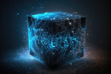 Poster - A Cube With Bubbles And Bubbles In It On A Dark Background Deep Sea Trench Assemblage Motion Graphics Generative AI 