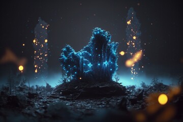 Poster - A Blue And Black Background With A Large Piece Of Coral In The Middle Lunar Landscape Animation Motion Graphics Generative AI 
