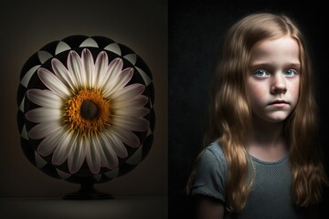 Poster - A Girl Is Looking At A Flower In A Vase And A Picture Of A Flower In A Vase Savanna Fine Art Photography Fine Art Photography Generative AI 