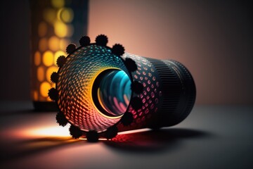 Poster - A Camera Lens With A Light Shining On It's Side Factory Macro Photography Macro Photography Generative AI 