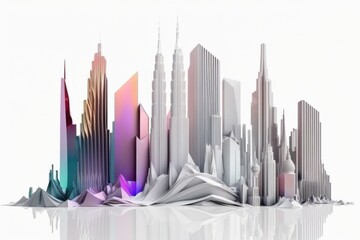 Fototapete - A City With A Lot Of Tall Buildings And A Rainbow Colored Sky Modern Urban Skyline Art Deco Cities Generative AI 