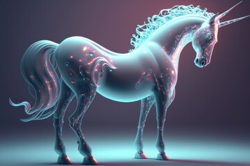 Fototapete - A Unicorn Statue Is Shown In A Blue And Pink Background With A Pink Background Zoo Animation 3d Modeling