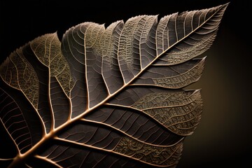 Poster - A Close Up Of A Leaf With A Black Background And A Light Tropical Rainforest Canopy Macro Photography Macro Photography Generative AI 