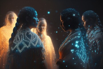 Poster - A Group Of Women Standing Next To Each Other In A Dark Room Nightclub Video Art Motion Graphics