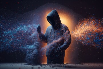 Poster - A Man In A Hooded Jacket Is Standing In The Dark With A Light Shining Behind Him Workshop Fine Art Photography Influencer Marketing Generative AI 