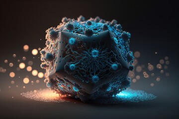 Poster - A Blue Cube With A Lot Of Bubbles On It And A Black Background Deep Sea Trench Macro Photography Microbiology Generative AI 