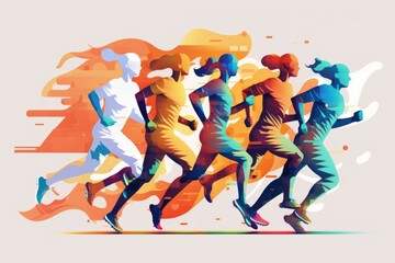 Poster - A Group Of People Running In A Race With A Background Of Colors Sports Bar Sports Photography Fundraising And Philanthropy Generative AI 