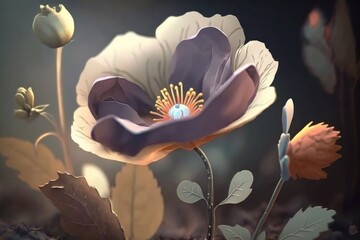 Poster - A Painting Of A Flower With A Blue Center And A Yellow Center Zoo Animation Motion Graphics