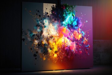 Leinwandbilder - A Large Painting Is Shown In A Dark Room With A Light Coming From It Graffiti Wall Kinetic Art Painting Generative AI 