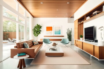 Poster - A Living Room With A Couch Chair Coffee Table And Television Living Room Minimalism Energy-efficient Homes