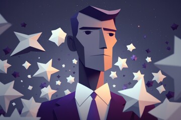 Poster - A Man In A Suit And Tie Surrounded By Stars Of Different Colors Law Office Animation Game Design
