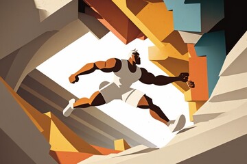 Poster - A Man Is Running Through A Colorful Abstract Background With A White Background Canyon Paper Cutting Competitive Analysis Generative AI 