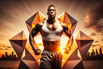 Poster - A Man With A Muscular Body Standing In Front Of A City Power Plant Advertising Photography Fitness Modeling
