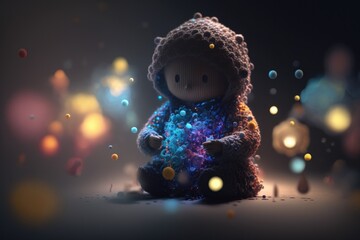 Poster - A Stuffed Animal With A Hood And A Sweater On Sitting In Front Of A Dark Background Tundra Video Art Motion Graphics Generative AI 