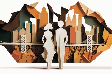 Poster - A Couple Of Paper Cut Out Of A Cityscape With A Bridge Art Deco Building Paper Cutting Set Design