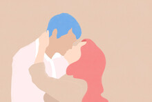 Illustration Of A Kissing  Man And A Woman 