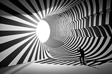 Poster - a man standing in front of a large black and white wall deep sea trench op art motion graphics