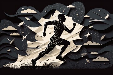 Wall Mural - A Man Running Through A Field With Stars And Clouds In The Background Fitness Center Time-lapse Photography Fundraising And Philanthropy Generative AI 