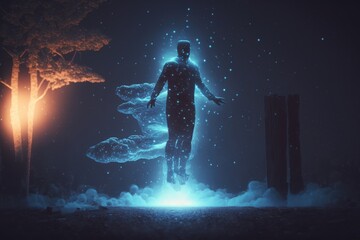 Aufkleber - A Man Standing In The Middle Of A Field With A Sky Background Workshop Long Exposure Photography Energy Healing Generative AI 