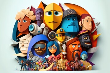Poster - A Group Of People With Different Faces And Shapes On A White Background Arcade Graphic Design Animation Filmmaking Generative AI 