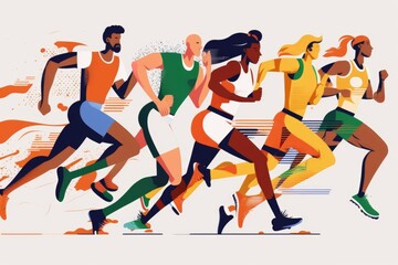 Poster - A Group Of People Running In A Race With A White Background Sports Bar Animation Fundraising And Philanthropy Generative AI 