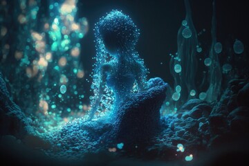 Poster - A Blue And Black Underwater Scene With Bubbles And Bubbles Floating In The Water Deep Sea Trench Animation Motion Graphics Generative AI 
