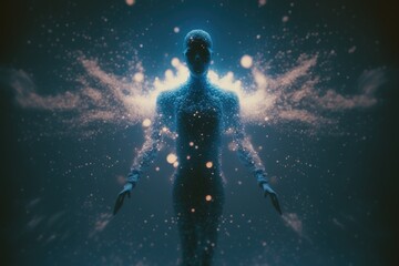 Aufkleber - A Man Standing In The Water With His Arms Outstretched And Glowing Nightclub Animation Energy Healing