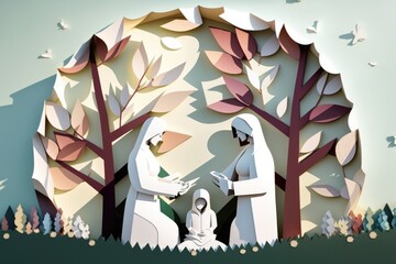 Poster - A Paper Cut Of A Man And Woman In A Forest With Trees Church Paper Cutting Fundraising And Philanthropy