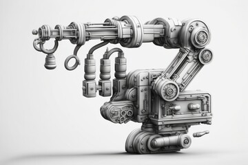 Poster - A Robot Made Of Metal Pipes And Pipes On A White Background Factory Animation Robotics Engineering