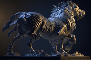Poster - A Skeleton Horse Is Shown In This Image With A Black Background Art Museum Kinetic Art Metal Art Generative AI 