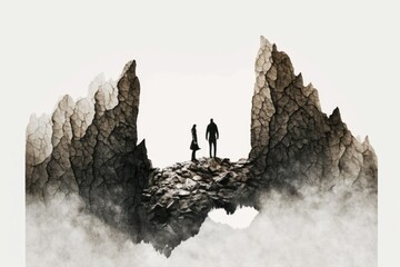 Aufkleber - A Couple Of People Standing On Top Of A Mountain With A Sky Background Tundra Graphic Design Meteorology Generative AI 