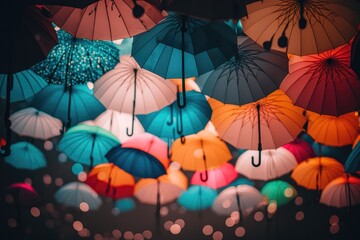 Poster - a bunch of umbrellas that are hanging up in the air orchard color photography color photography gene