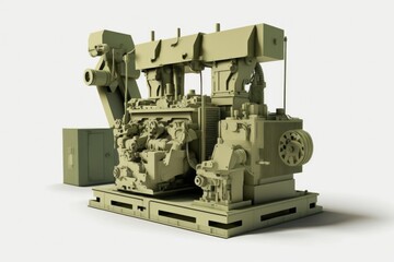 Poster - A Large Machine Is Sitting On A Pallet With A White Background Construction Equipment Yard Bronze Casting Industrial Photography Generative AI 