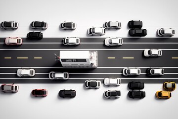 Fototapete - A Group Of Cars That Are On A Road Together In A Row Urban Street Advertising Photography Auto Insurance Generative AI 