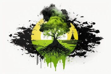 Poster - A Tree With A Lot Of Green Leaves And A Lot Of Smoke Bayou Environmental Art Environmental Management
