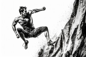 Poster - A Man Jumping Off A Cliff Into The Air With A Mountain In The Background Rock Quarry Sports Photography Sports Photography Generative AI 