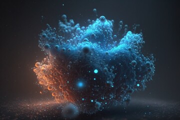 Poster - a blue and orange object is floating in the air with bubbles deep sea trench animation motion graphi