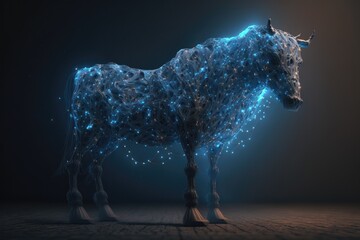 Fototapete - A Horse Made Of Blue Lights On A Dark Background With A Black Background Zoo Animation Motion Graphics