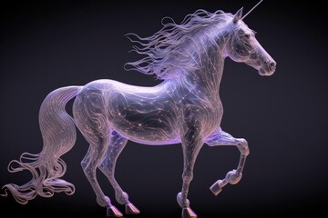 Poster - A White Unicorn Standing On Its Hind Legs With A Long Mane Zoo Animation 3d Modeling