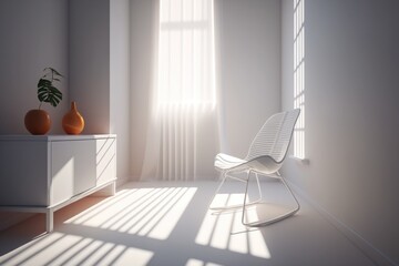 Poster - a white rocking chair in a white room with a window and a plant living room minimalism interior desi