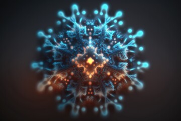 Poster - A Blue And Orange Snowflake With A Black Background And A Black Background Coral Reef Animation Motion Graphics Generative AI 