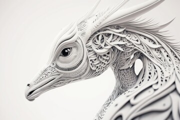 Poster - A White Dragon With Intricate Details On Its Head And Neck With A White Background Workshop Paper Cutting Metal Art Generative AI 